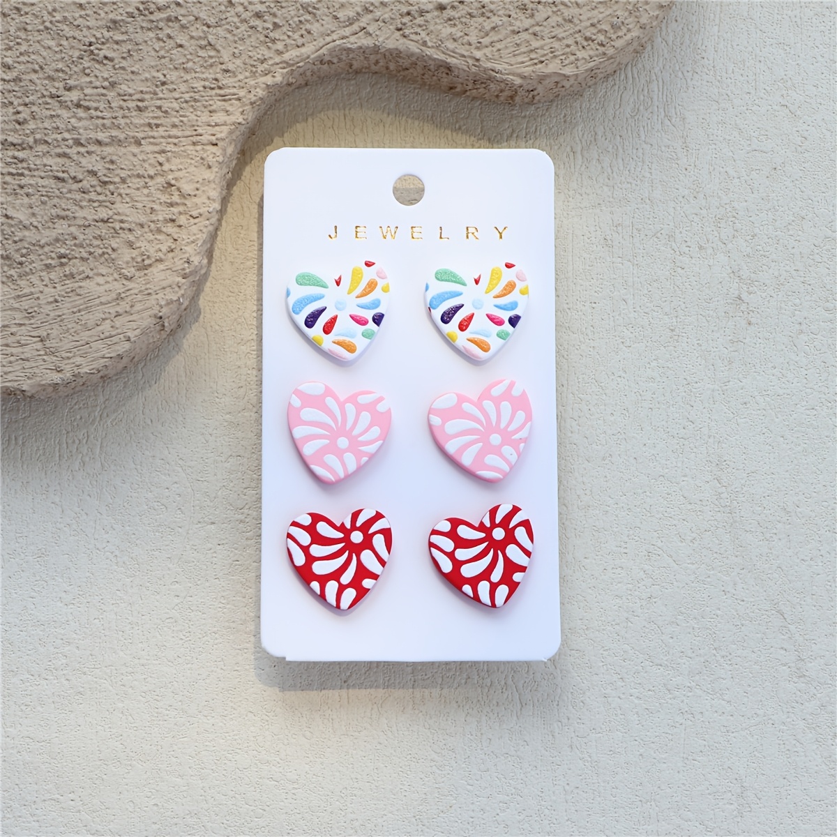 3 Pairs Christmas Fireworks Print Clay Texture Earrings